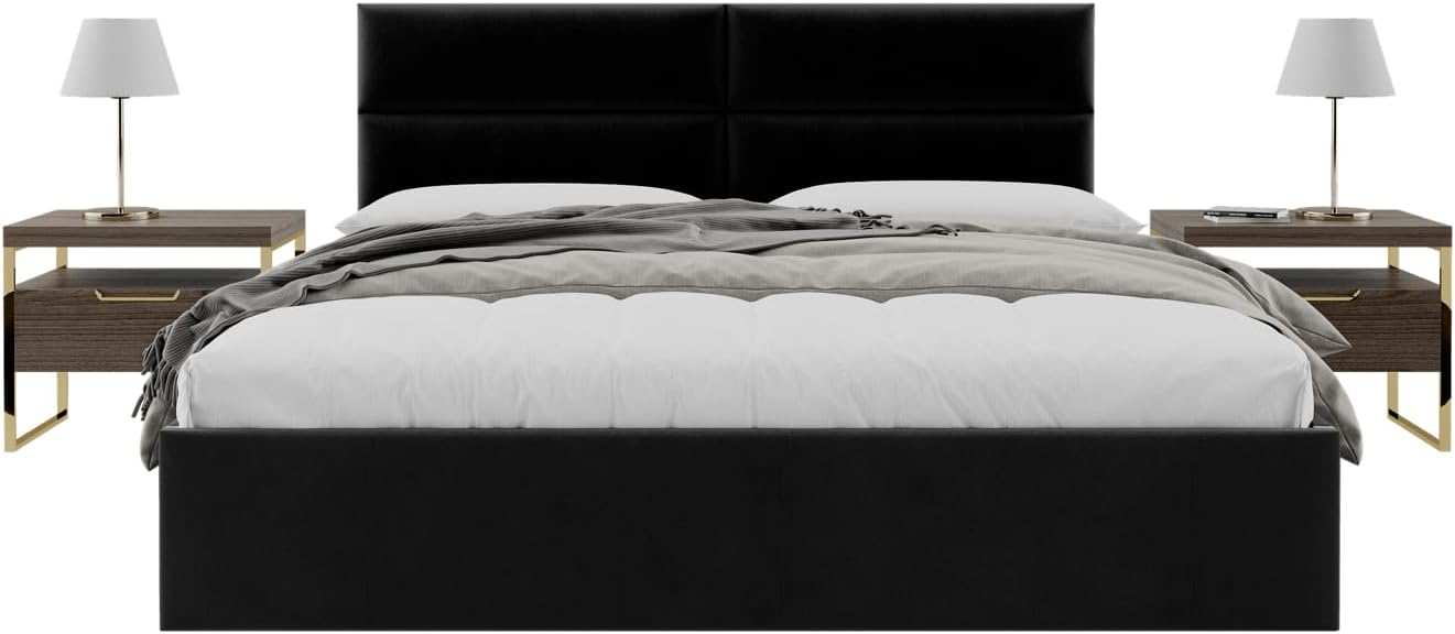Vänt Upholstered Wall Panels - King/Cal King Size Wall Mounted Velvet Headboards - Velvet Black - Twin/King - Set of 4 Panels (Each Individual Panel 39'x11.5')
