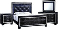 Benjara Kae 4 Piece King Bedroom Set- LED and Mirror Trim- Textured- Black