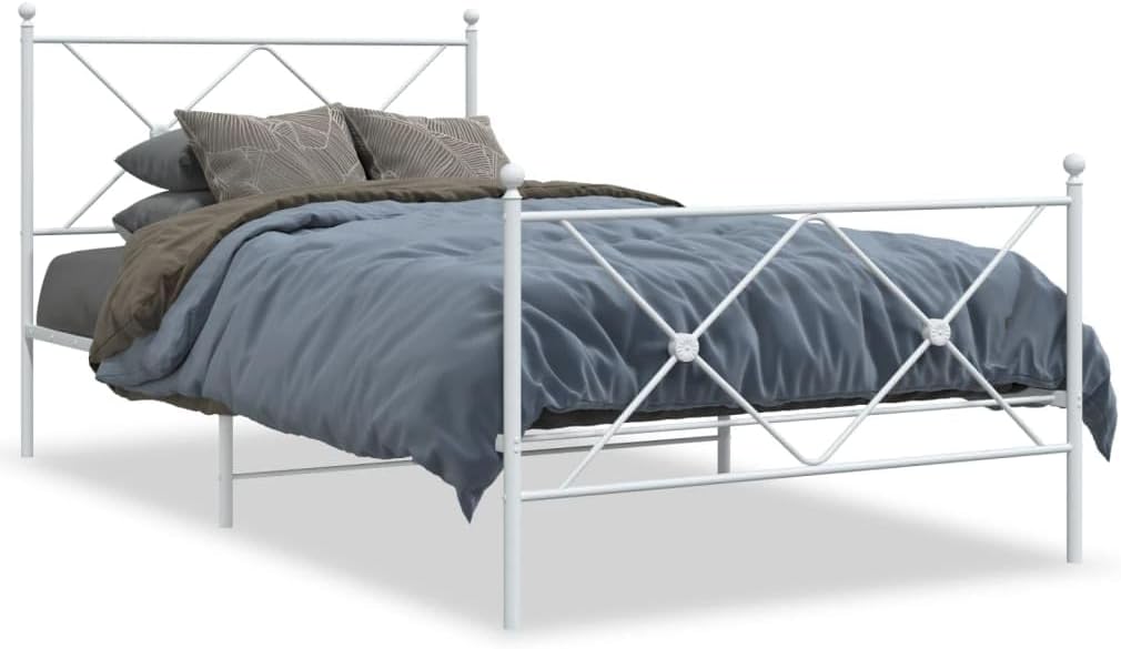 White Steel Bed Frame 39.4 x 78.7 Inches with Underbed Storage, Sturdy Metal Platform Bed for Single Sleeper, Traditional Aesthetic and Breathable Design for Guest Room