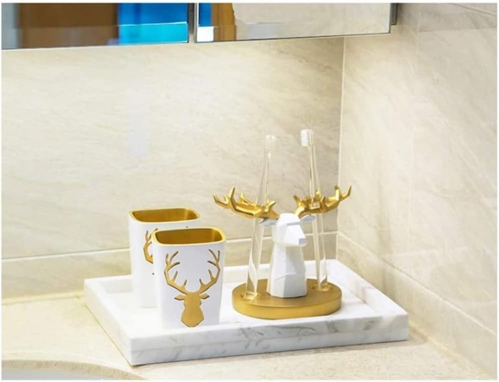 Vanity Bathroom Decor, Resin Bathroom Accessories 5-Piece Bathroom Set Toothbrush Holder Set Tumbler Soap Dish Soap Dispenser Set Housewarming Gift