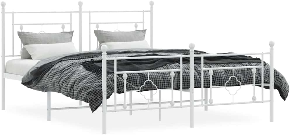 White Powder-Coated Steel King Size Bed Frame with Underbed Storage, Modern Metal Platform Bed Frame for Bedroom Furniture, Contemporary Design and Easy Assembly