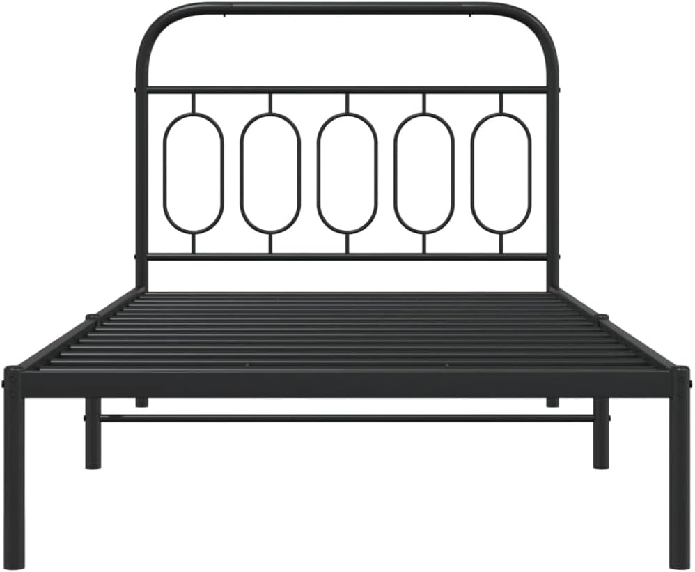 Metal Bed Frame with Headboard Steel Platform Bed Frame Black 39.4'x78.7' Queen Size Heavy Duty Sturdy Base for Bedroom Furniture Storage Space Underneath