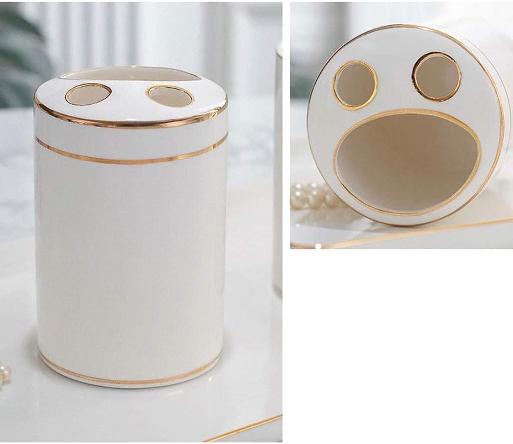 Vanity Bathroom Decor, Ceramic Bathroom Accessories Set Lotion Soap Dispenser Toothbrush Holder Cup Soap Dish Housewarming Gift(5pcs)