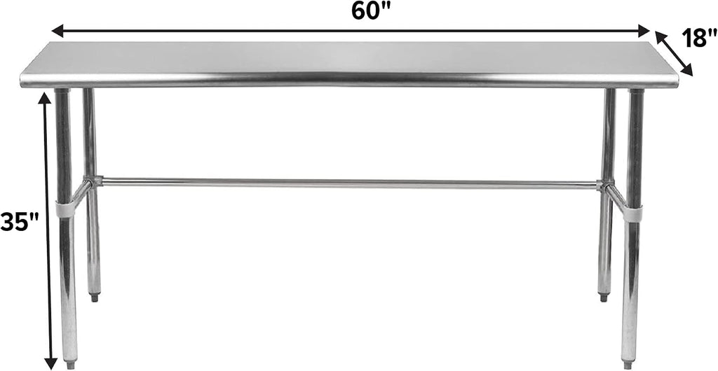 60' x 18' Open Base Stainless Steel Work Table – NSF Certified Narrow Commercial Utility Table with Galvanized Legs for Kitchens, Labs & Food Trucks