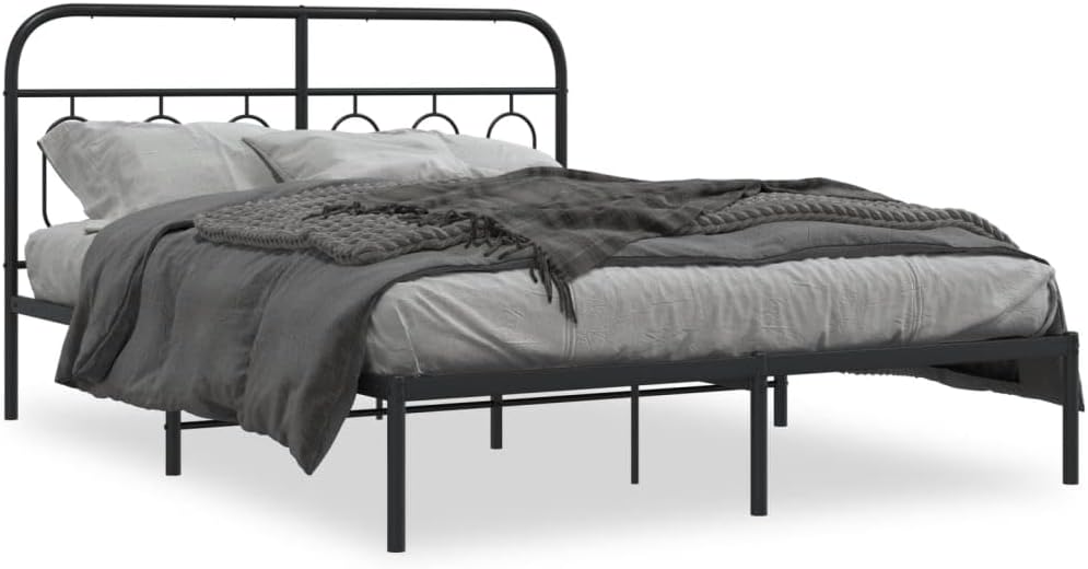 Queen Bed Frame with Headboard Black 59.1'x78.7' Steel Platform Bed Frame Sturdy Metal Bedframe for Bedroom, Guest Room, Durable Support & Underbed Storage Space