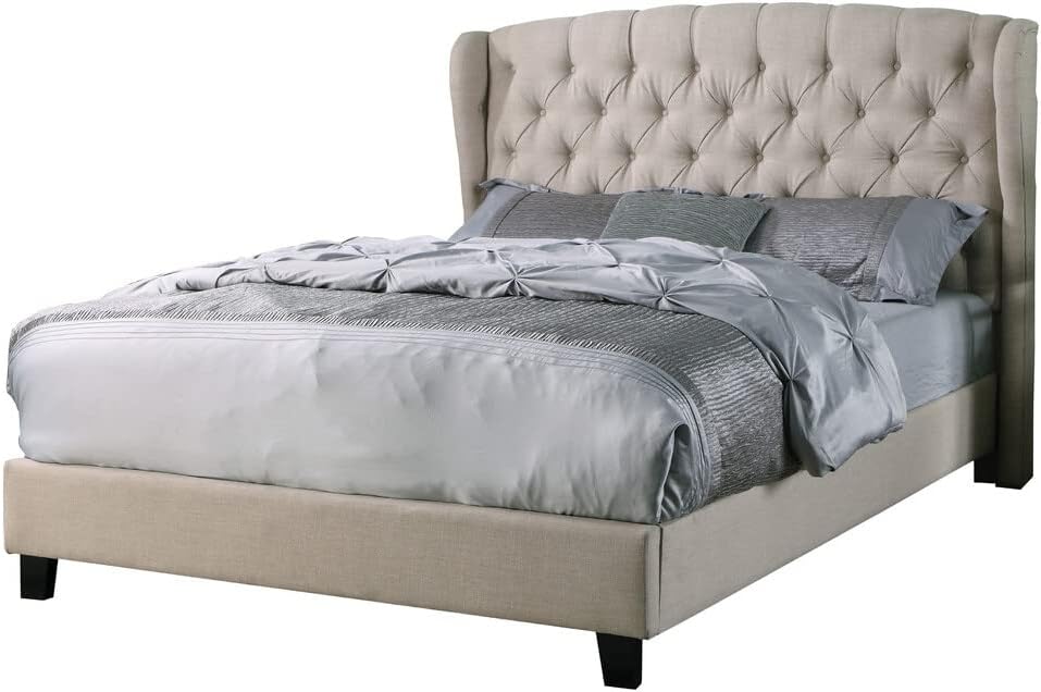 Best Master Furniture Yvette Upholstered Tufted with Wingback Platform Bed King Beige