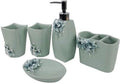 Vanity Bathroom Decor, Bathroom Accessories Set 5 Pieces Bath Ensemble Includes Soap Dispenser Toothbrush Holder Tooth Cup Soap Dish Green Housewarming Gift
