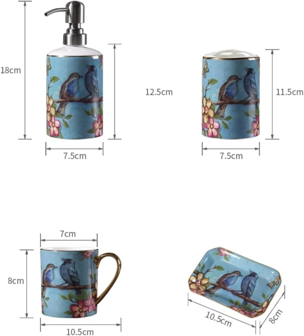 Vanity Bathroom Decor, Bathroom Accessory Sets Dream Blue Bathroom Five-Piece European Ceramic Mouth Cup Bathroom Toothbrush Cup Housewarming Gift