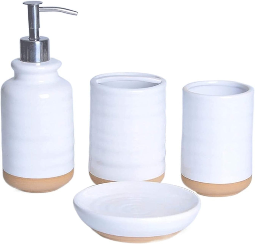 Vanity Bathroom Decor, Soap Dispenser Bottle White Ceramic Bathroom Accessories Set 4/5/6 Piece European Style Wash Set Housewarming Gift(C)