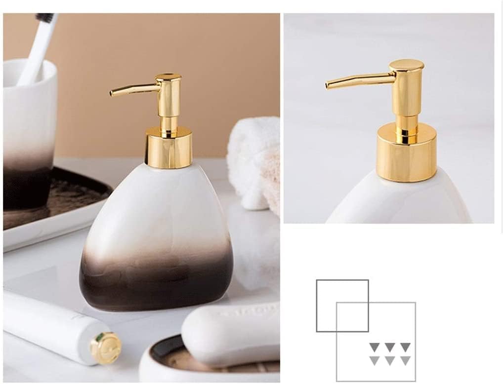 Vanity Bathroom Decor, Bathroom Accessory Set Ceramic Bathroom Accessories Set 450ml/15.2oz Soap Dispenser Gradient Brown Bathroom Set Housewarming Gift(5 Piece Set)
