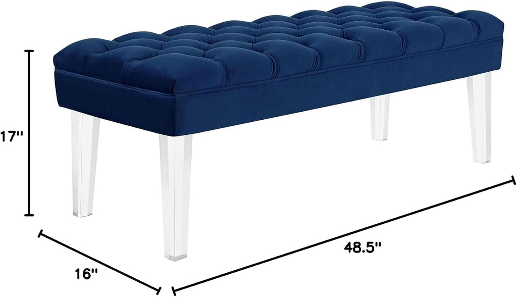 Modway Valet Tufted Button Performance Velvet Upholstered Bedroom Or Entryway Bench with Acrylic Legs in Navy