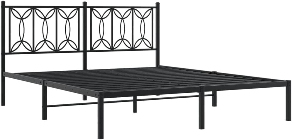 Metal Bed Frame with Headboard Black Queen Size Platform Bed Frame Steel Structure Underbed Storage Space No Mattress Needed for Bedroom Furniture