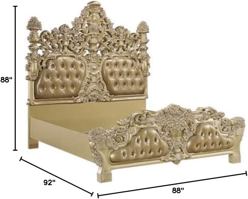 Acme Furniture BD00451EK Eastern King Bed, PU & Gold Finish - Seville (1Set/3Ctn)