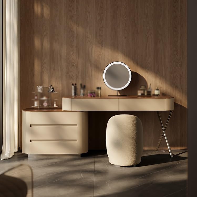 Makeup Vanity Dressing Table with Side Cabinet Corner Dressing Table Bedroom Dressing Table Desk Office Desk Wooden Vanity