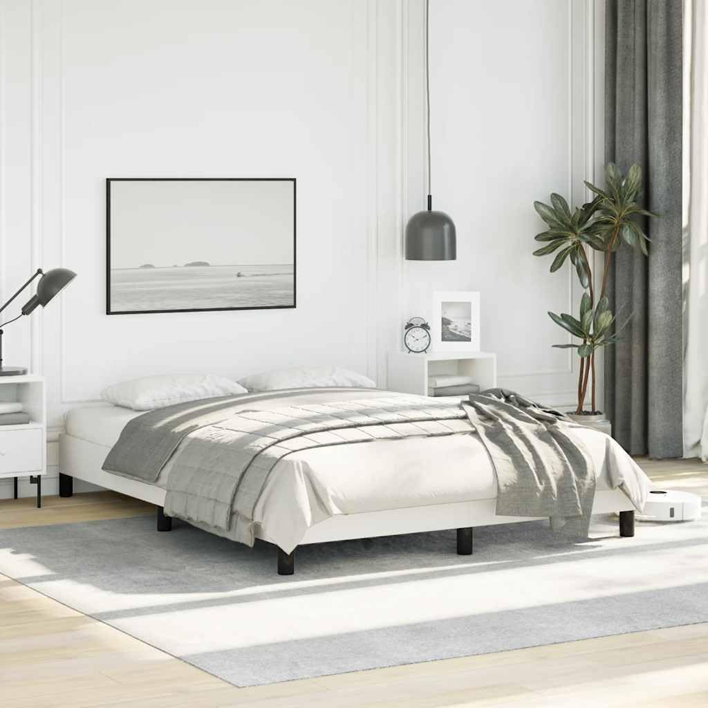 White Faux Leather Full Bed Frame with Plywood and Engineered Wood, Modern Platform Bed with Slatted Base for Mattress Support and Airflow, Easy Assembly Included