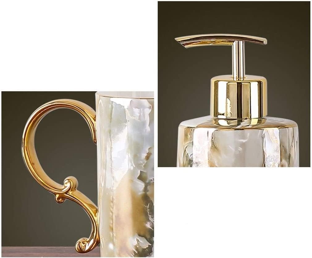 Vanity Bathroom Decor, Bathroom Accessories Set，Ceramic Soap Dispenser Refillable Lotion Liquid Soap Pump Housewarming Gift(A,5Pieces+Tray)