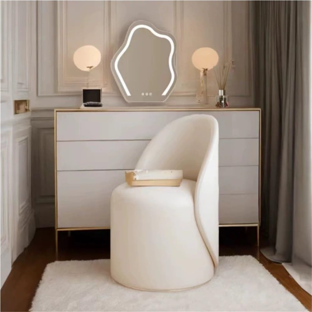360°Swivel Stool Chair, Makeup Padded Chair, Ottoman Stool with Backrest, Barrel Vanity Chair, High-end Vanity Stool, Modern Stool for Vanity, Simple Vanity Bench(White)