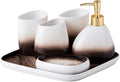 Vanity Bathroom Decor, Bathroom Accessory Set Ceramic Bathroom Accessories Set 450ml/15.2oz Soap Dispenser Gradient Brown Bathroom Set Housewarming Gift(6 Piece Set)