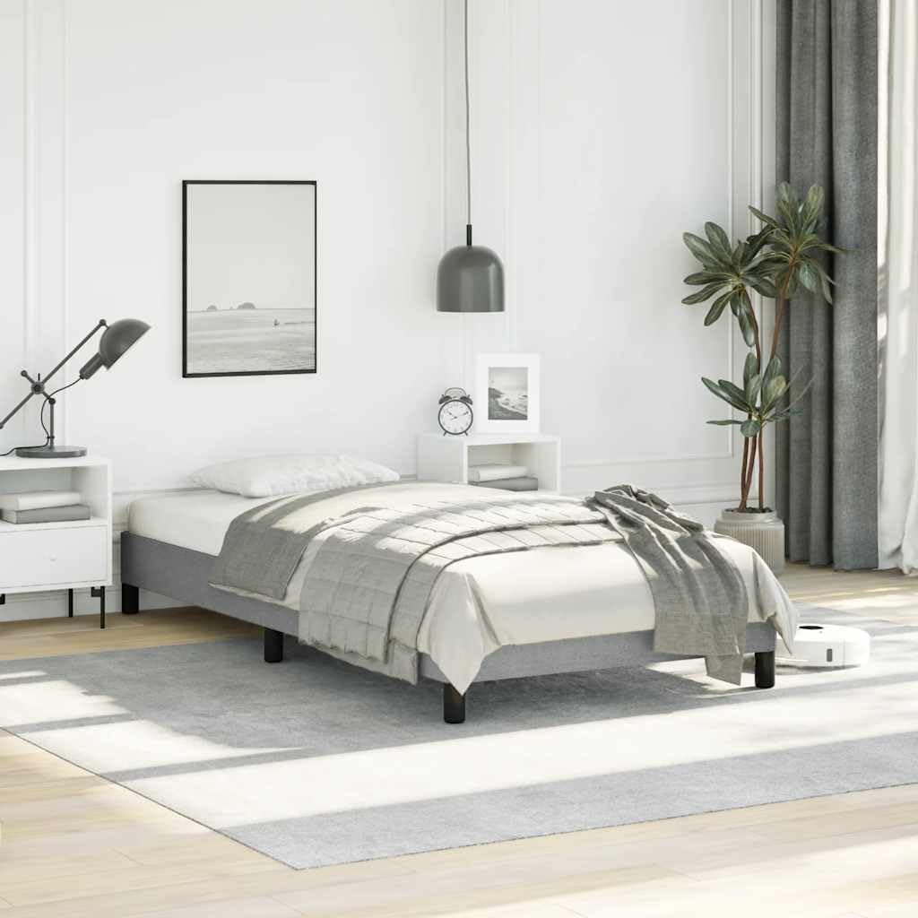 Light Grey Twin XL Bed Frame with Breathable Polyester Upholstery and Sturdy Plywood Engineered Wood Construction for Modern Bedroom Furniture and Durable Support