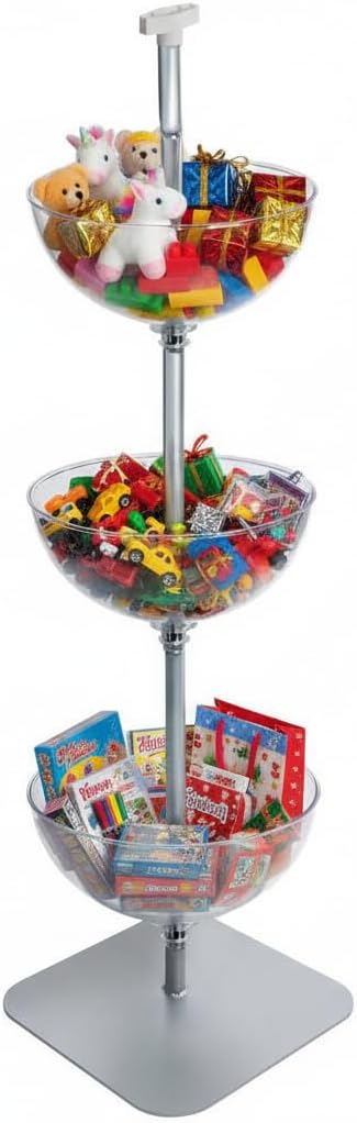 Azar Displays 751603 3-Tier Bowl Organizer - Floor Standing Tiered Bowls with Rack & Flat Base - Mobile Product Display Stand