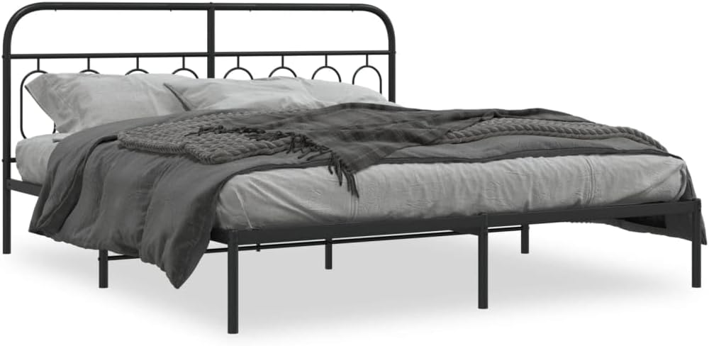 Metal Bed Frame with Headboard Black 76'x79.9' Queen Platform Bedframe Steel Construction Sturdy Bed Frame with Underbed Storage Space for Bedroom Guest Room