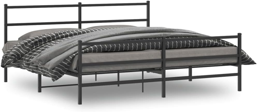 Modern Black Metal Bed Frame with Powder-Coated Steel Construction 76 x 79.9 Inches, Minimalist Design for Bedroom, Sturdy Support and Ample Underbed Storage Space, Easy