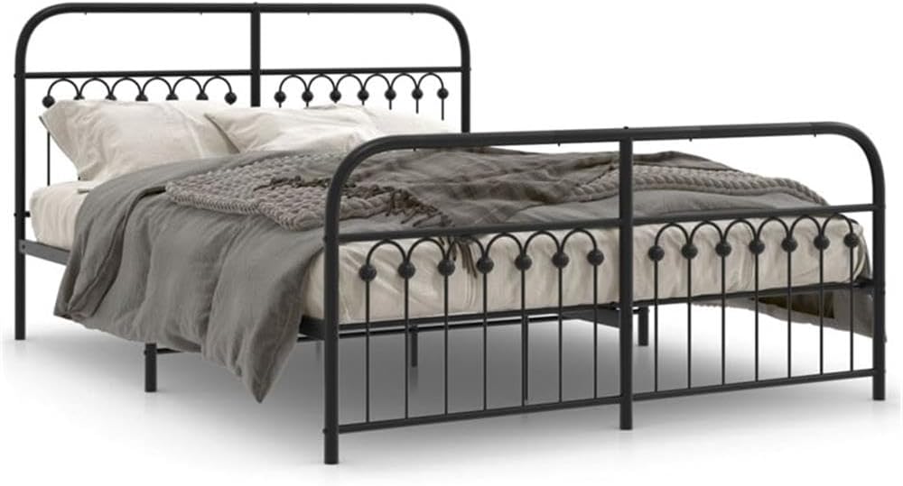 BOWERY HILL Contemporary Engineered Wood King Bed Frame, Black Powder-Coated Finish, Durable Steel Construction, Includes Headboard and Footboard, Classic Bedroom Furniture, Easy Assembly, 661 lbs