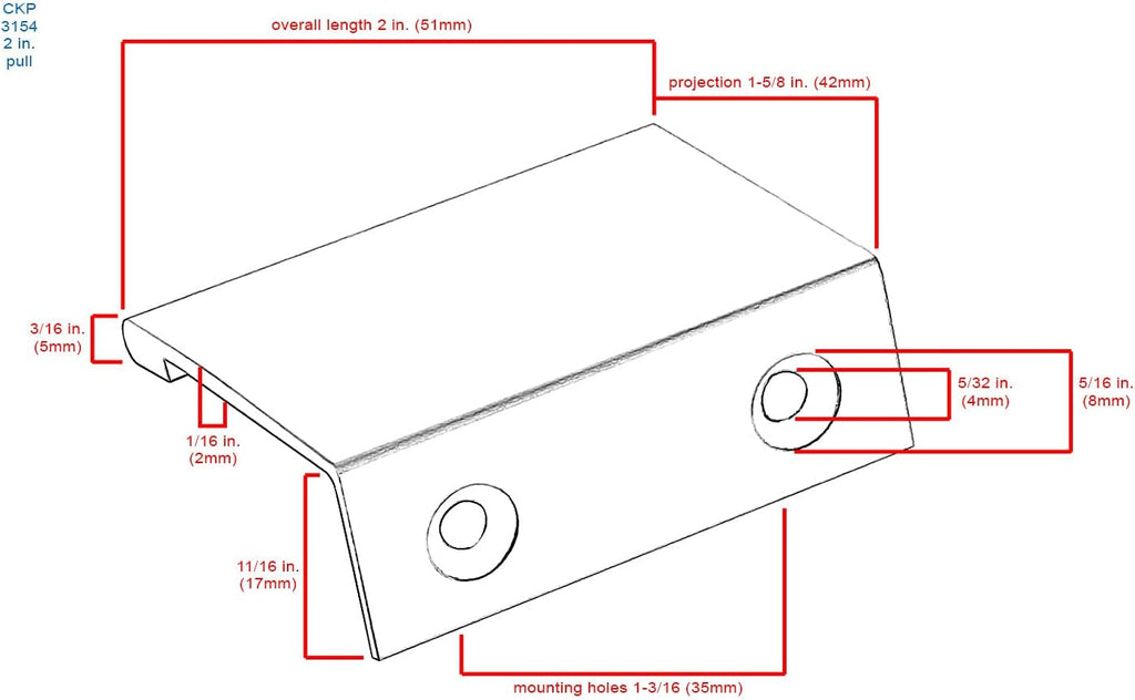 #3154-2 in. CKP Brand Edge Pull, Brushed Satin Nickel - 10 Pack
