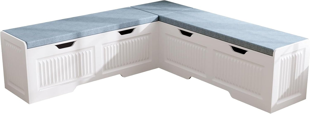 L-Shaped Storage Bench, Corner Bench with Storage,Kitchen Breakfast Nook Bench, with Large Hidden Storage Space,Suitable for Dining Nook,Kitchen Corner and Entryway (White-01)