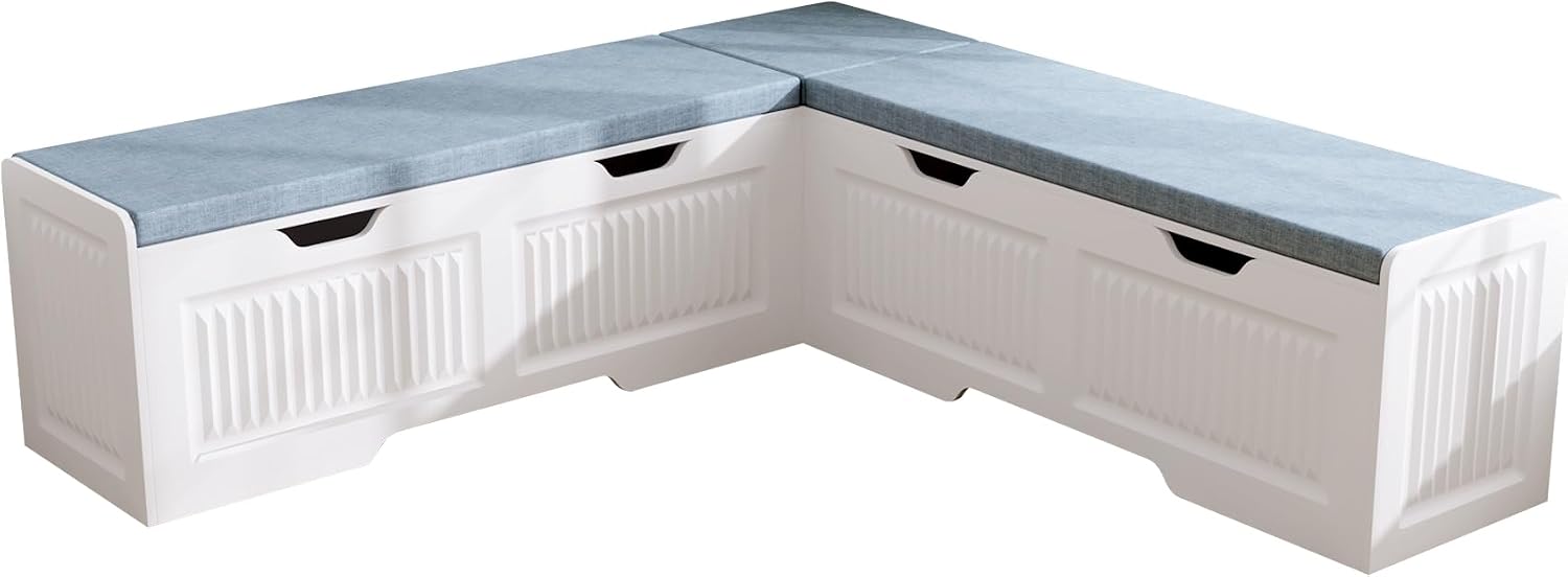 L-Shaped Storage Bench, Corner Bench with Storage,Kitchen Breakfast Nook Bench, with Large Hidden Storage Space,Suitable for Dining Nook,Kitchen Corner and Entryway (White-01)