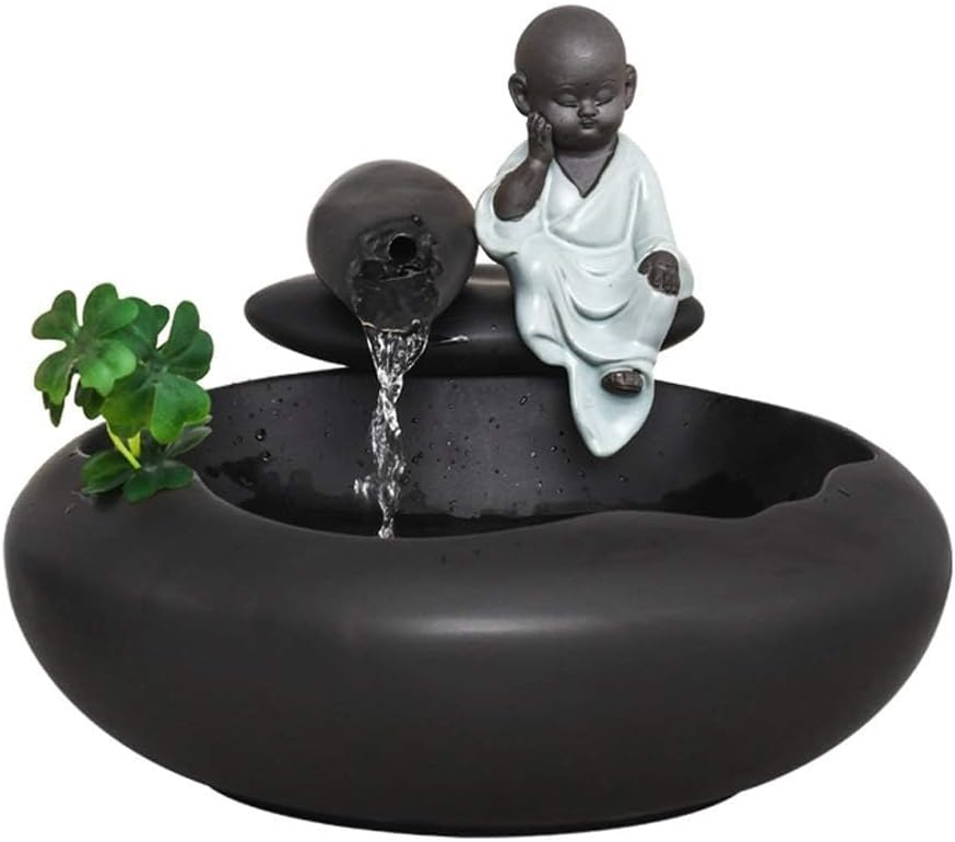 Small Indoor Water Fountain Water Features Outdoor Tabletop Fountain Indoor Tabletop Decoration Fountain Ceramic Zen Meditation Waterfall(Color:b,Size:)