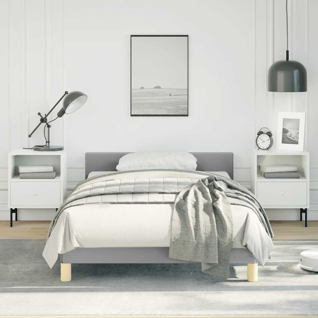 Light Grey Twin Bed Frame with Headboard, Upholstered Modern Platform Bed with Slats for Enhanced Airflow and Comfort, Durable Polyester Fabric and Plywood Construction, Easy