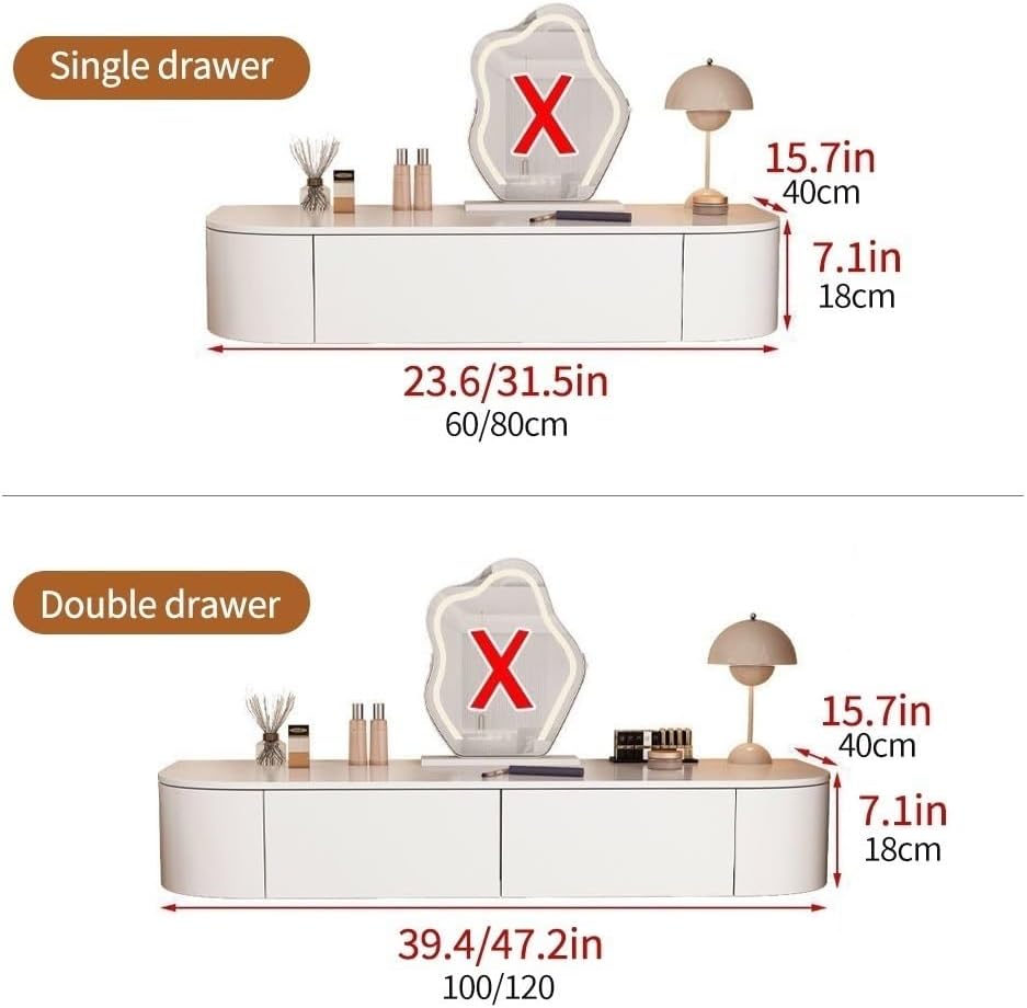 Floating Makeup Vanity for Wall, Wall Mounted Desk with Drawers, Wood White Corner Desk, Modern Dressing Table for Bedroom(39.4in)