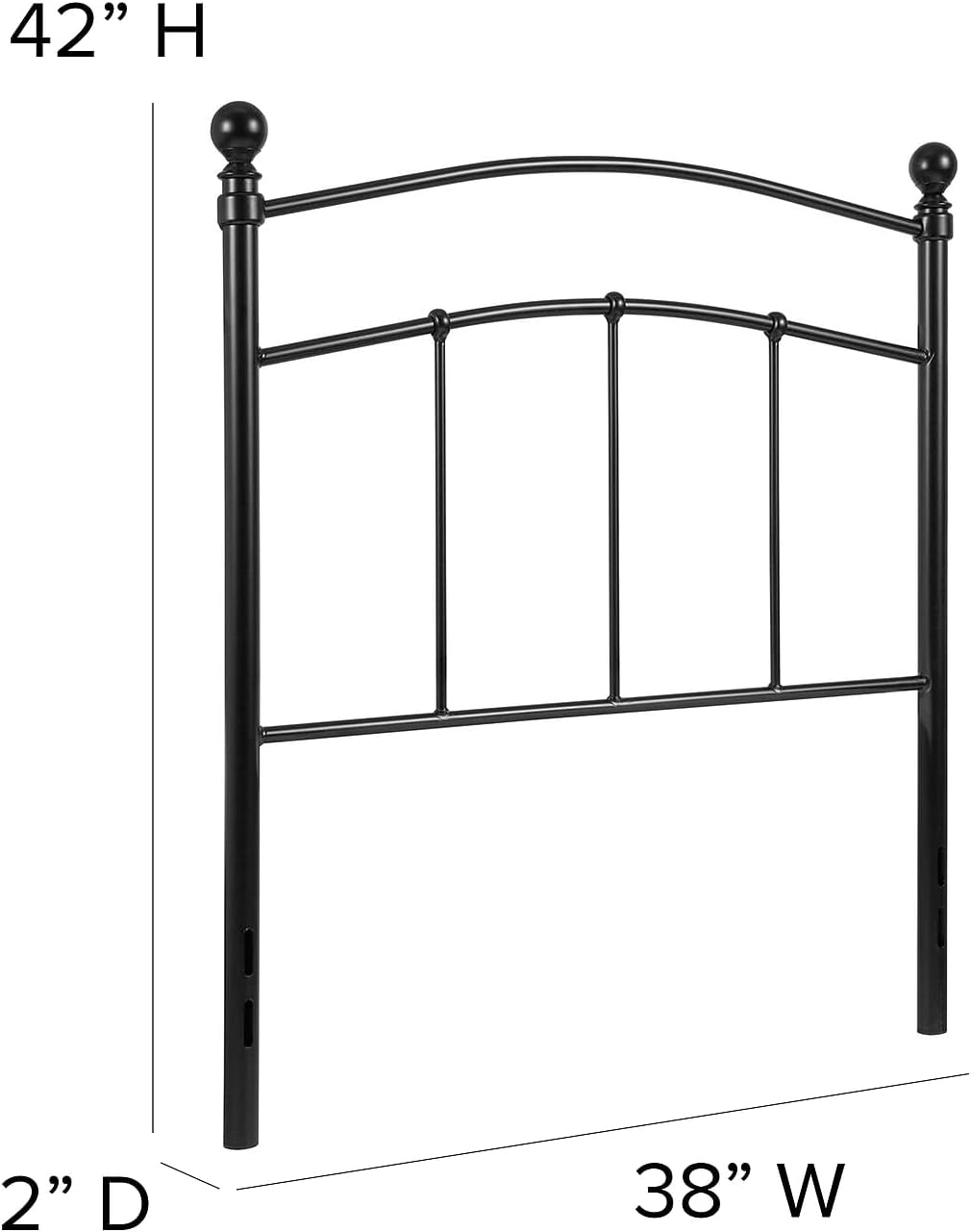 Flash Furniture Woodstock Decorative Black Metal Twin Size Open Slat Headboard with Round Posts