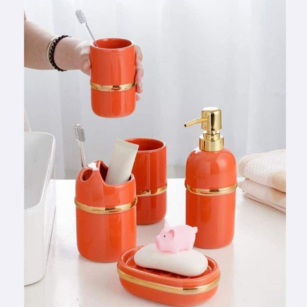 Vanity Bathroom Decor, Bathroom Accessory Sets Bathroom Set 5-Piece Ceramic Elegant and Stylish Design Wash Set Bathroom Gift Housewarming Gift(Green)
