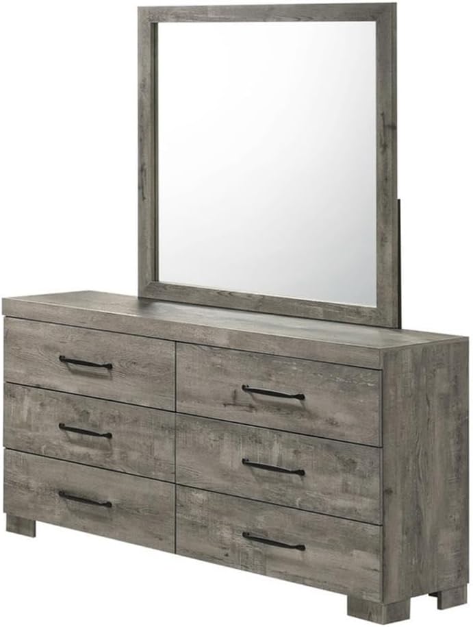 BEST QUALITY FURNITURE TM THE BEST CHOICE FOR YOUR HOME Modern Dresser with Mirror Set – Horizontal 6-Drawer Dresser and Mirror in Antique Gray Laminate Finish