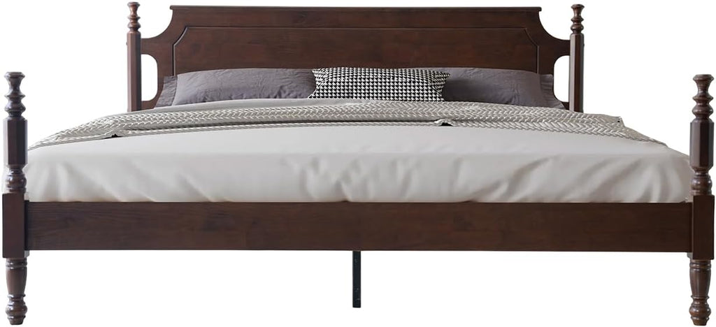 Solid Wood King Size Platform Bed Frame with Headboard & Footboard, 12 Strong Slats Base, Metal Legs, No Box Spring Needed, Easy Assembly, Anti-Noise & Slip-Free, Dark Roast Oak Finish, ROK-32