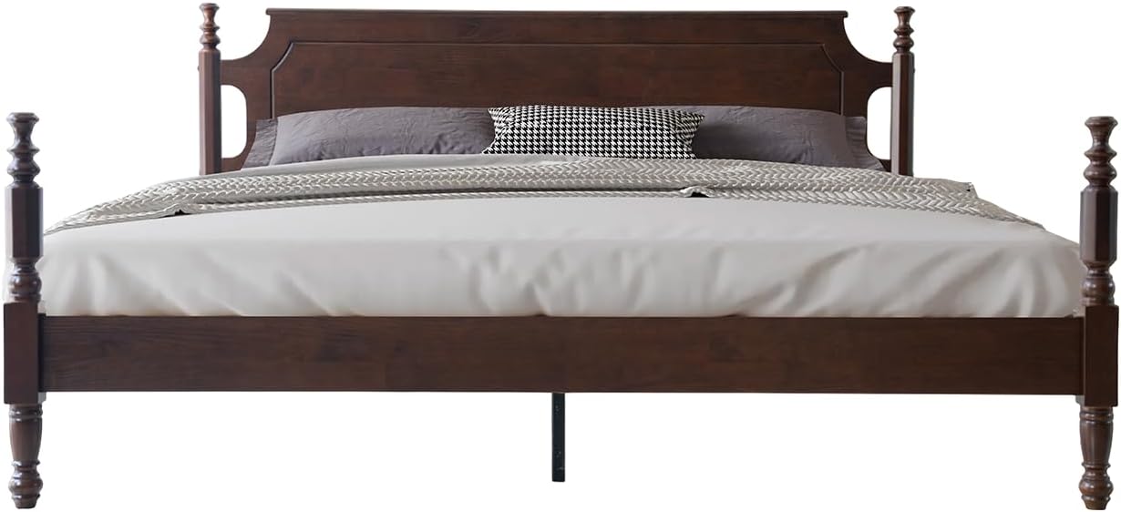 Solid Wood King Size Platform Bed Frame with Headboard & Footboard, 12 Strong Slats Base, Metal Legs, No Box Spring Needed, Easy Assembly, Anti-Noise & Slip-Free, Dark Roast Oak Finish, ROK-32