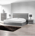 3-Piece Modern Bedroom Set, Eastern King Platform Bed with 2 Nightstand, LED Lighting, High Gloss Lacquer Finish, Gray