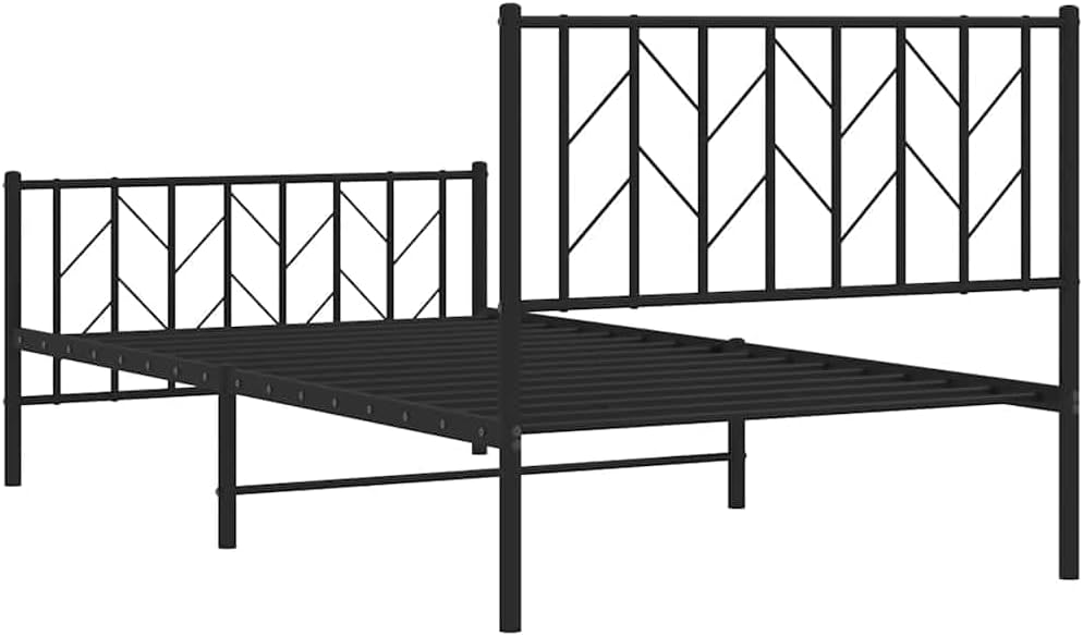 Metal Bed Frame with Footboard Black Twin Size 39.4'x78.7' Sturdy Steel Platform Bedframe Underbed Storage Space for Bedroom Guest Room