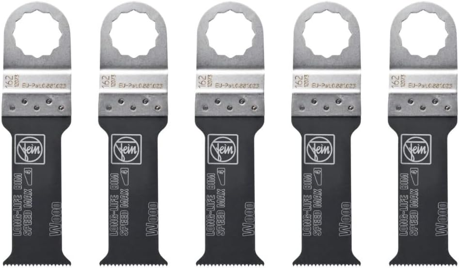 Fein E-Cut Long-Life Saw Blade - Precision Cutting for Wood, Drywall & Plastics, Bimetal, Offset Design, Type 162, 1-1/4' Width, 3-1/16' Length, 5-Pack - 63502162020