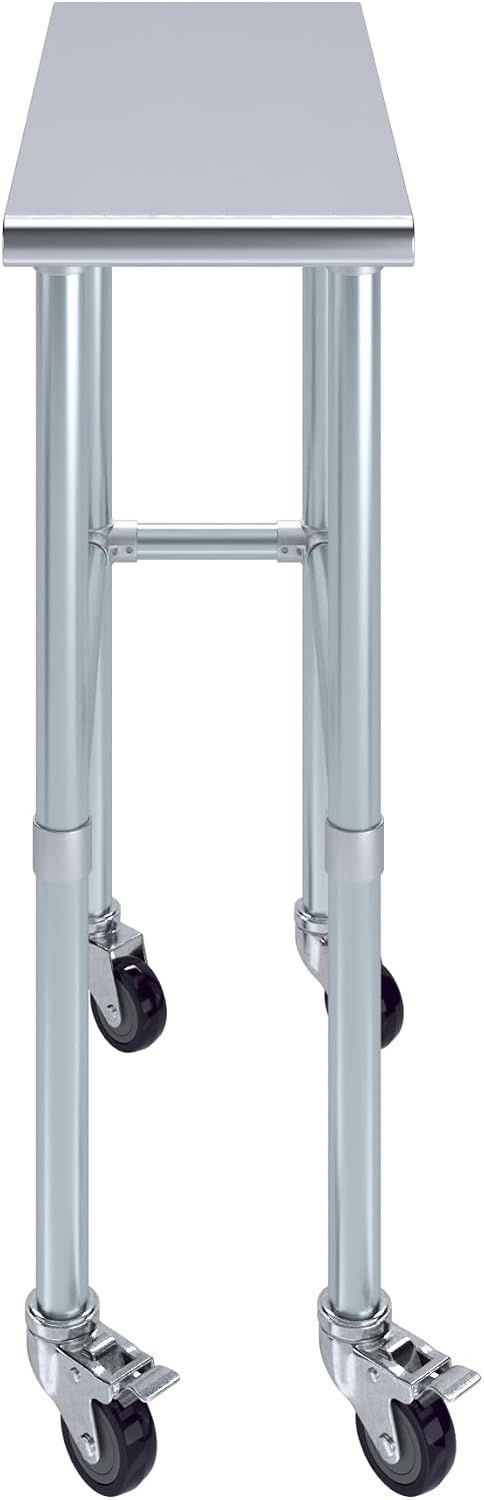AmGood Stainless Steel Work Table Open Base & Wheels | Work Station | Metal Work Bench (Stainless Steel Work Table Open Base + Casters, 12' Long x 30' Deep)