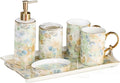Vanity Bathroom Decor, 6 Piece Bathroom Accessory Set, Includes Soap Dispenser Pump Toothbrush Holder Soap Dish Tray for Home Housewarming Gift(F)