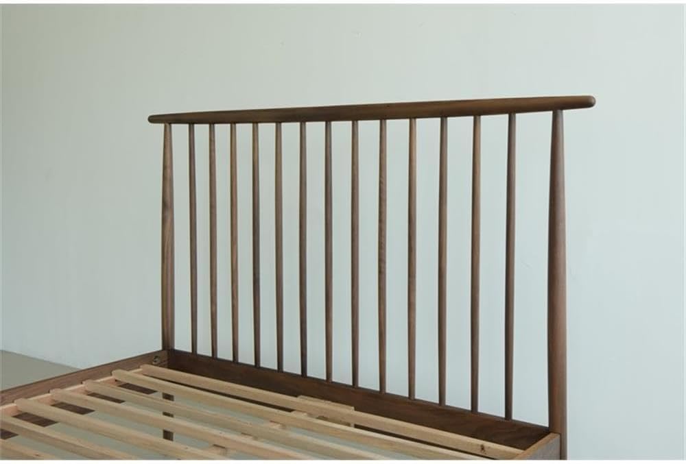 Pemberly Row Midcentury Queen Bed Set, Solid American Walnut Wood, Black Walnut Finish, Spindle Headboard, Sturdy Post Legs, Includes 2 Nightstands, Elegant Bedroom Furniture for Relaxation