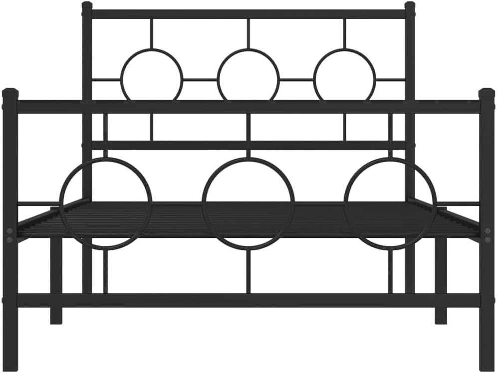 Metal Bed Frame for Twin Mattress with Footboard Black 39.4'x78.7' Heavy Duty Steel Platform Bed Frame with Underbed Storage Space, Sturdy Bedroom Furniture