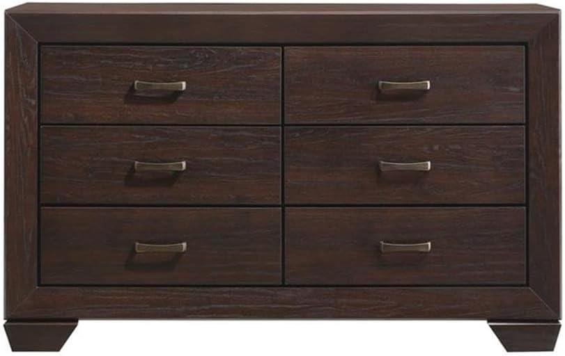 MAKLAINE 4-Piece California King Bedroom Set, Brown Faux Leather Bed with Black Rubberwood Legs, Includes Nightstand, Dresser, Mirror, Mid-Century Modern Style, Transitional Furniture for
