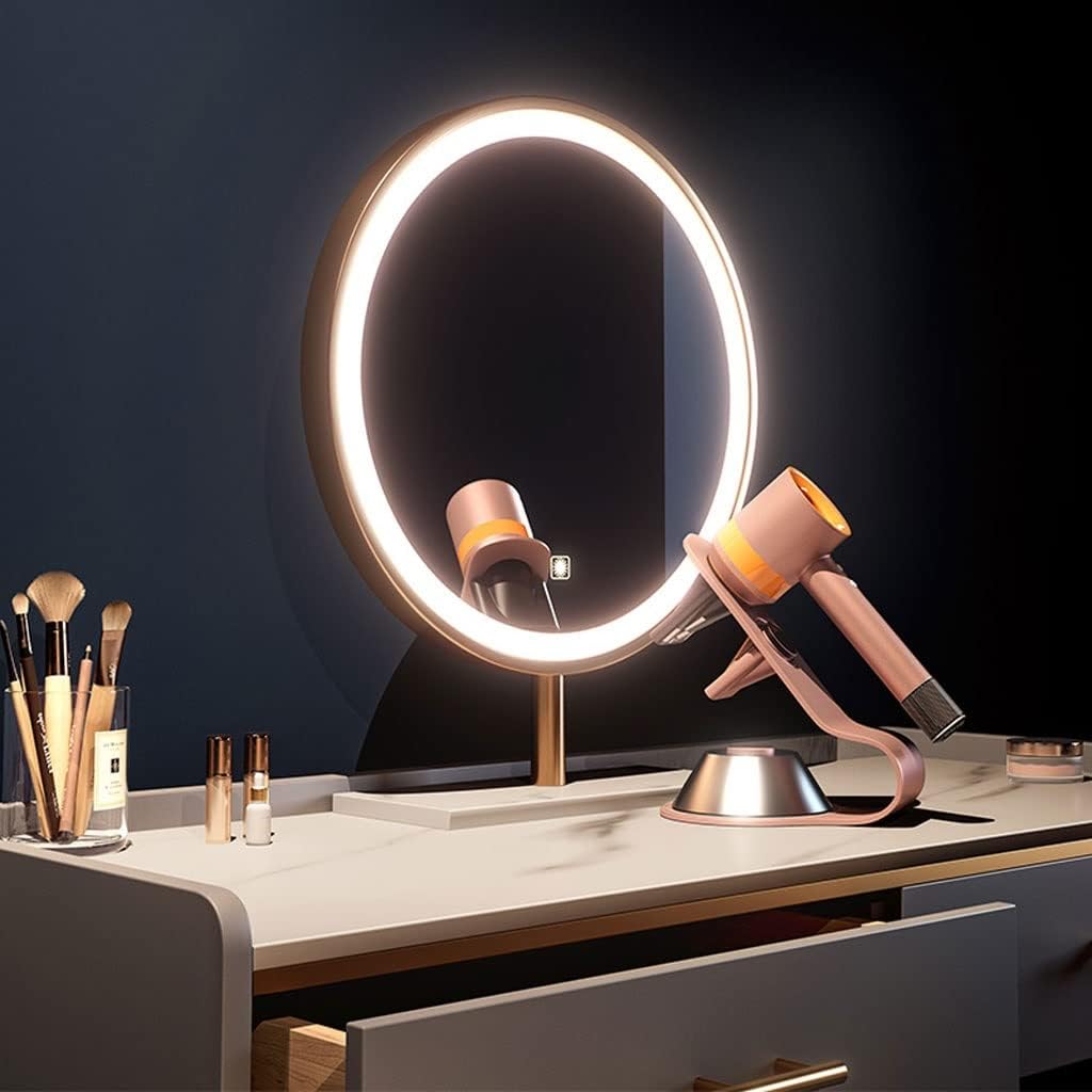 Vanity Benches Dresser Set Vanity Desk Storage Cabinet Cosmetic Storage Desk with LED Round Mirror, Stool, Two Drawers (Color : A)