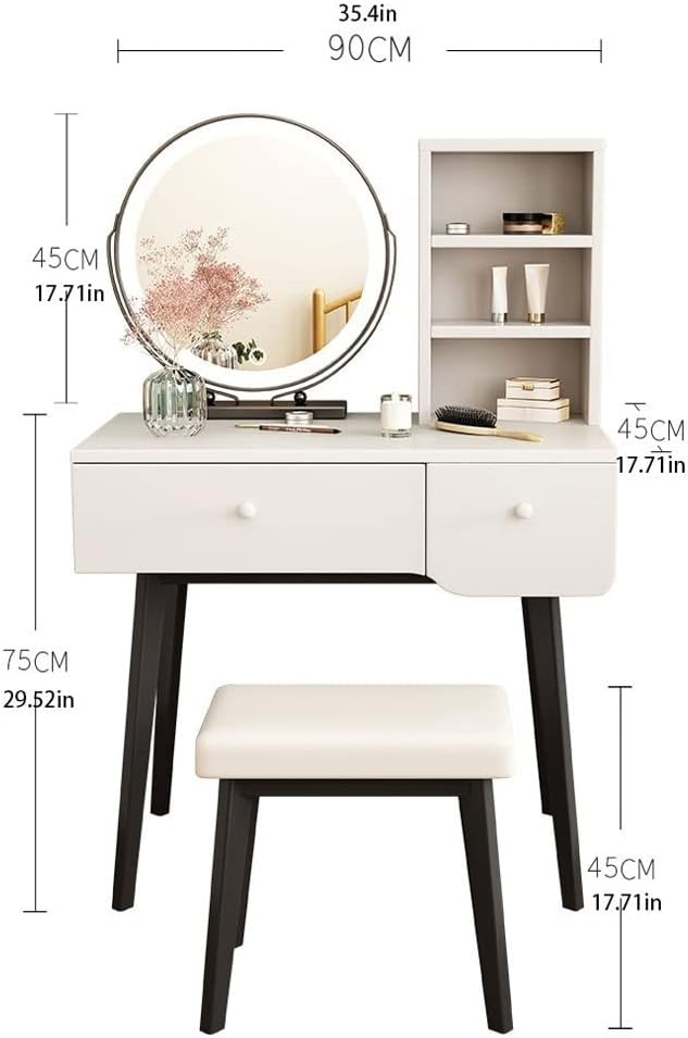 Vanity Benches Vanity Table Set Bedroom Small Apartment with Drawer Dresser Cosmetic Storage Table with Mirror, Dressing Stool (Color : A)