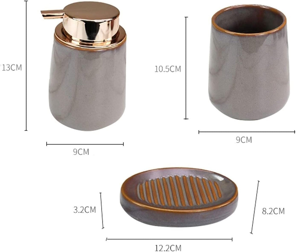 Vanity Bathroom Decor, Bathroom Accessories Set Bath Ensemble Set Vintage Ceramics Wash Set Creative Bathroom Kit for Gift Housewarming Gift(Brown,4 Piece Set)