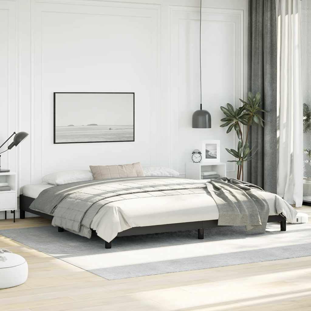 King Size Bed Frame in Black Faux Leather with Sturdy Plywood and Engineered Wood Construction, Modern Platform Design for Adults, Durable and Easy to Clean, No Box Spring